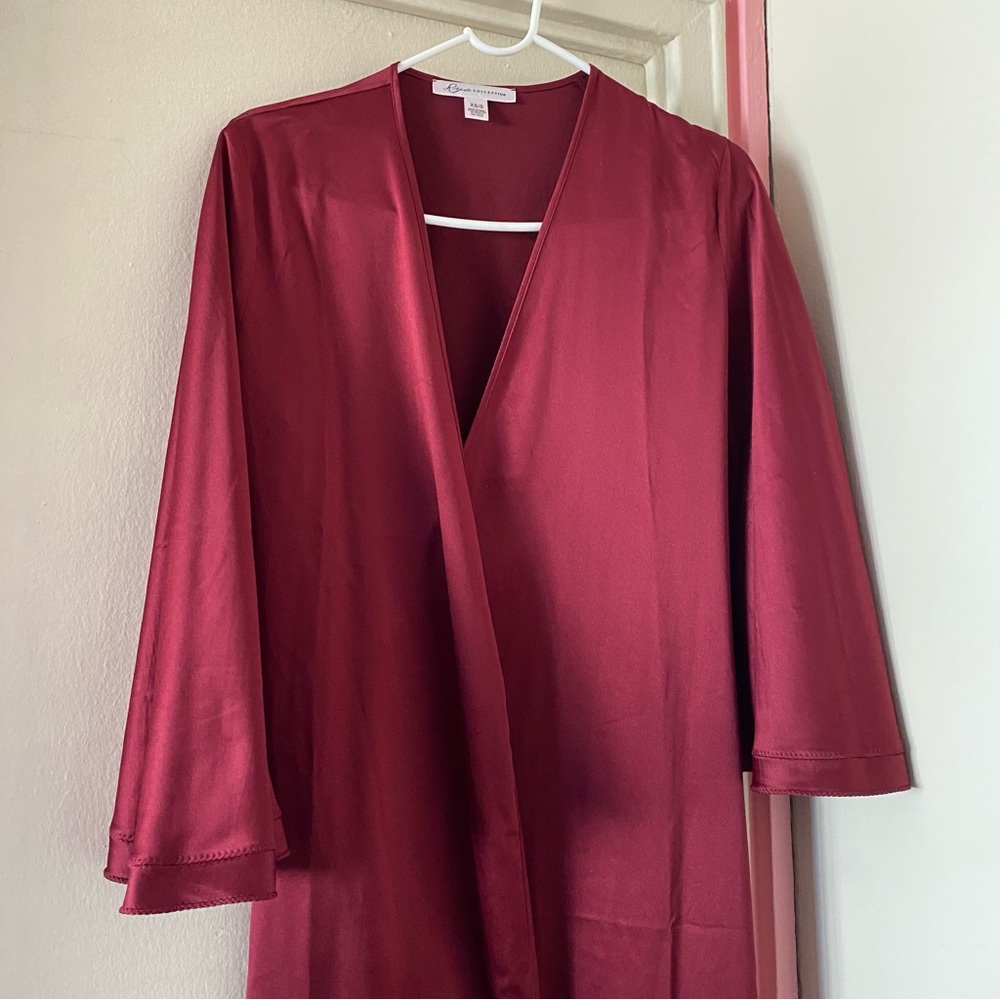 Rya Collection Burgundy Red Flowy Robe with Waist Tie - Picture 3 of 4